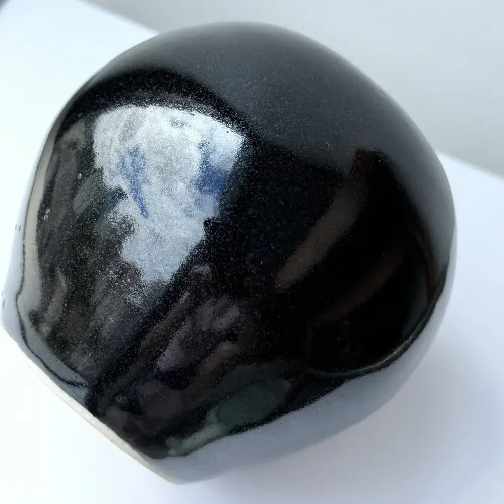 KERAMOS Studio Pottery Signed Alice Round Bulb Bud Vase Black Glaze 4.5